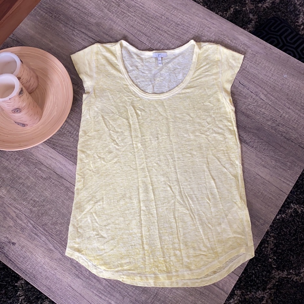 Joie Linen Yellow Round Neck Blouse Size Small